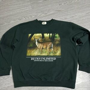 Vintage 90s Ducks Unlimited Buck Graphic Crewneck Sweatshirt Sz L Hunting Deer
